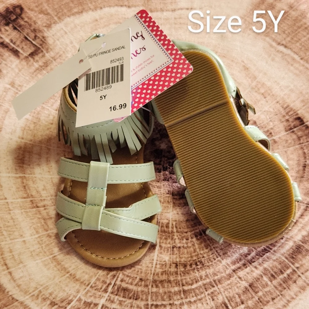 Kids Fringe Sandals - Mint Green - Picture 1 of 1
